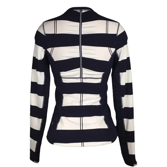 EUC LULULEMON Run Switchback Long Sleeve Navy White Stripe Shirt Size 4 - Picture 5 of 11